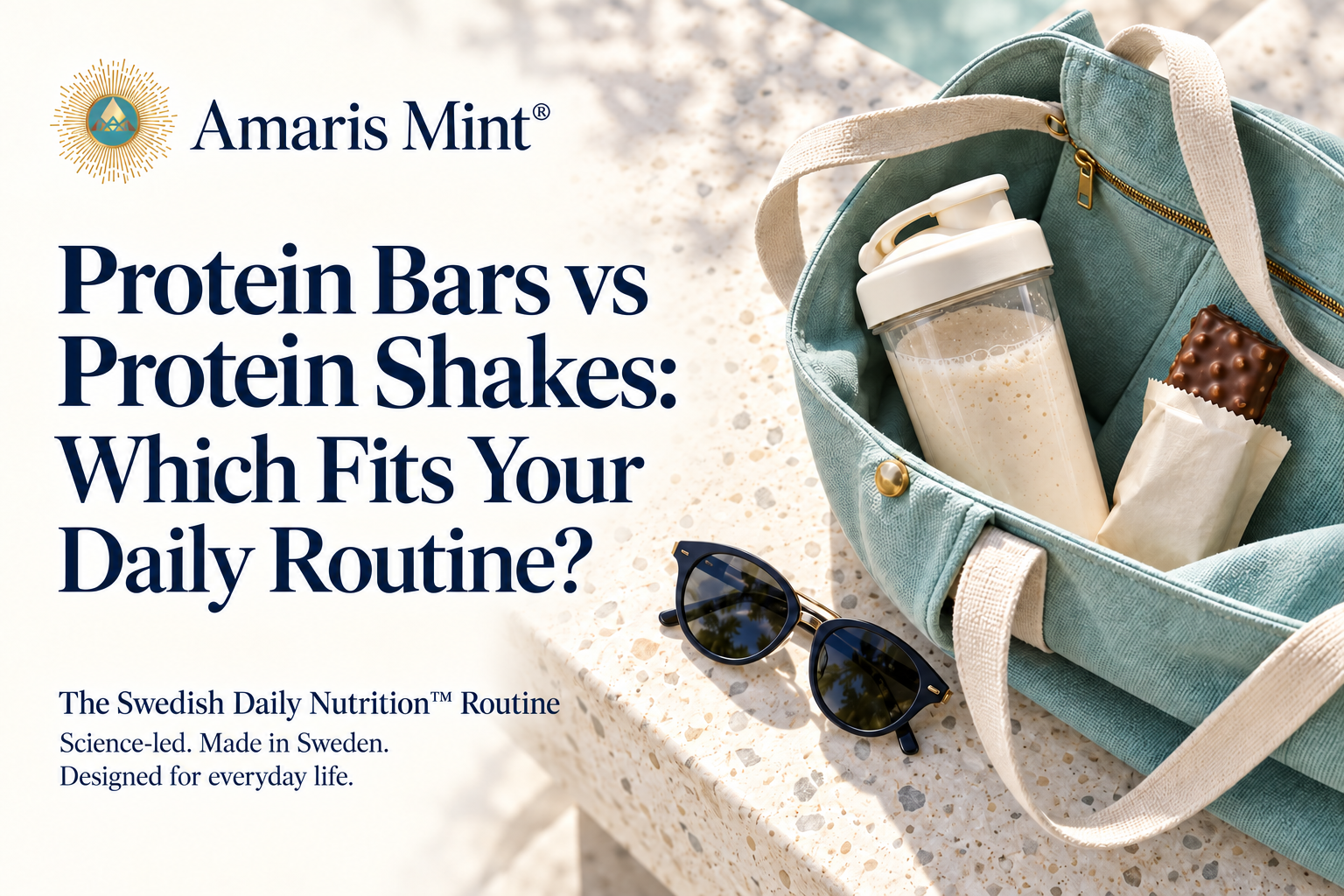 Amaris Mint cover with the headline “Protein Bars vs Protein Shakes: Which Fits Your Daily Routine?”.