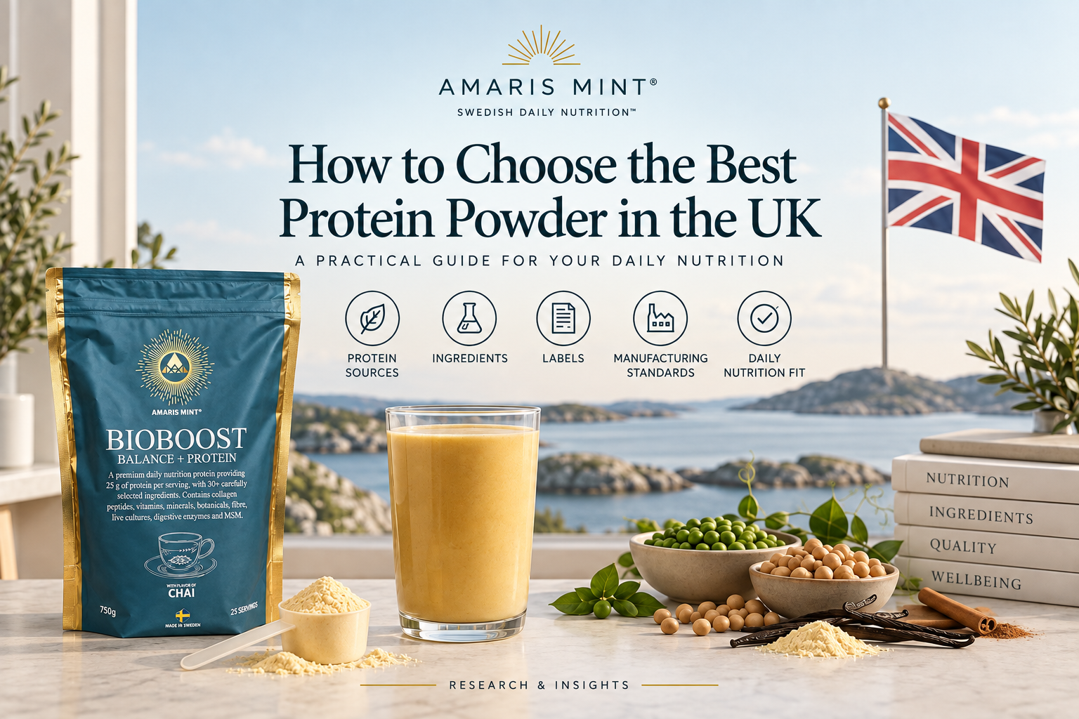 How to choose the best protein powder in the UK, with BioBoost Balance + Protein Chai, protein shake and ingredient quality checks.